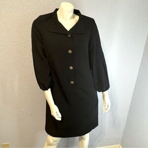Carlisle Black Knit Half Button 3/4 Sleeves Side Pockets Knee Length Dress